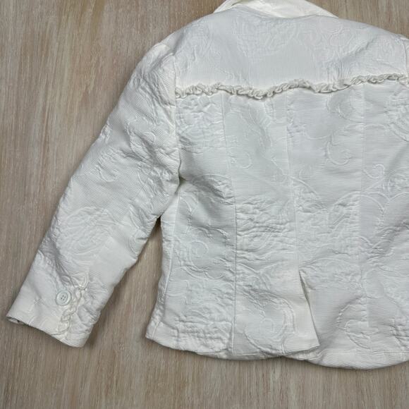 Beth Bowley White Feminine Floral Textured Office Singe Button Blazer Jacket 6 - Picture 13 of 15